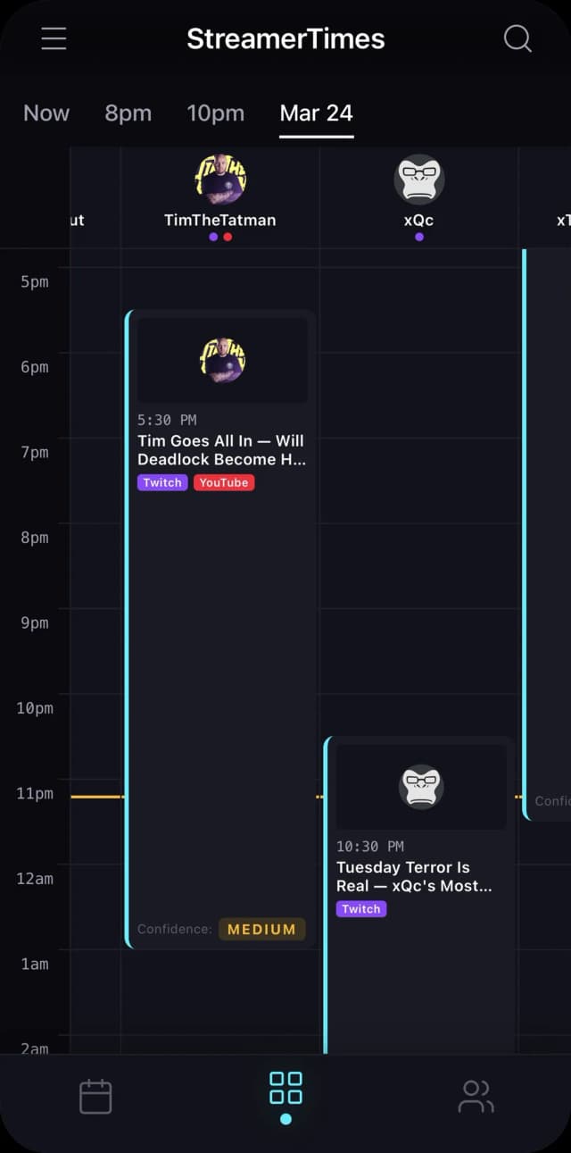 EPG Grid View with AI-predicted stream schedules