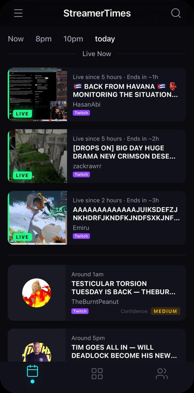 Streamer Times Live Feed